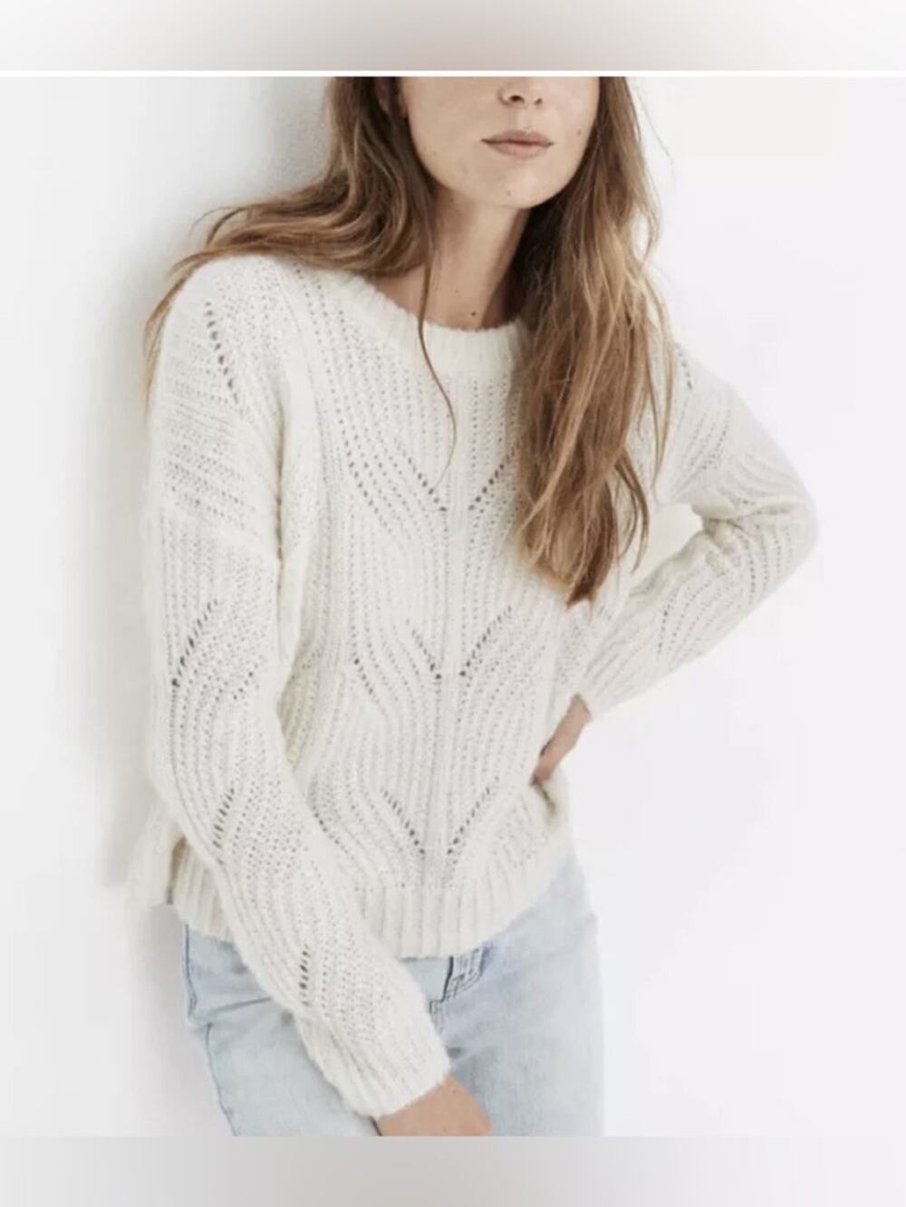 Madewell Charley Pullover Sweater Crew Ivory White Knit Size Small